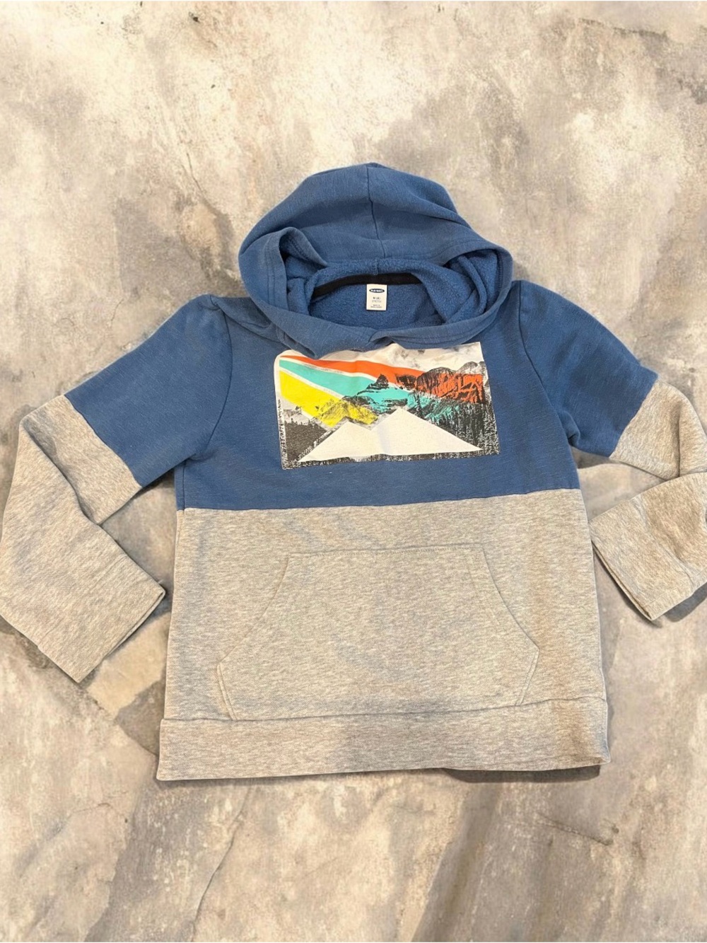 Old Navy Blue and Gray Hooded Mountain Graphic Sweatshirt for Kids